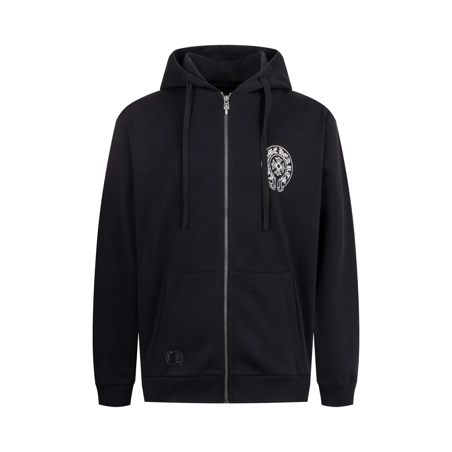 🅿️520 [Exclusive supply] CH Crow Heart New York City Limited Hooded Jacket The fabric is made of high-quality 42-count 380g pure cotton fabric, bringing a comfortable wearing experience. The sweatshirt is designed to be the same for men and women, in classic black color with the brand's iconic elements. The specially customized cross antique silver zipper pull shows the brand's luxurious details, and the zipper is smooth and durable. The imported ink printing process ensures three-dimensional and full patterns and long-lasting colors. As a city-limited element, the horseshoe print shows a unique New York style. The body is exquisitely tailored, and the hood design is practical and fashionable. The cuffs and hem are elasticated to improve warmth and stiffness. yb's customization process ensures that each sweater meets perfect shipping standards, and everything from fabric selection to finished product production is strictly controlled. This sweatshirt not only retains Chrome Hearts' consistent street luxury style, but also incorporates city-limited features. It is a boutique item with both collection value and daily wear. Size:S/M/L